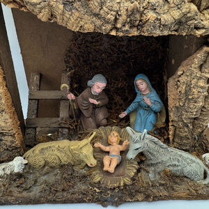 Vintage Nativity Scene Christmas Decoration Wood Moss Made in Italy
